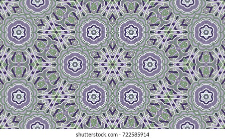 Seamless circular vector pattern. Colored decorative repainting background with tribal and ethnic motifs. Abstract floral geometric lace. Symmetrical flower ornament.