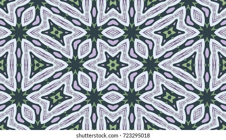 Seamless circular vector pattern. Colored decorative repainting background with tribal and ethnic motifs. Abstract floral geometric lace. Symmetrical flower ornament.