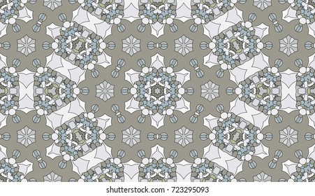 Seamless circular vector pattern. Colored decorative repainting background with tribal and ethnic motifs. Abstract floral geometric lace. Symmetrical flower ornament.
