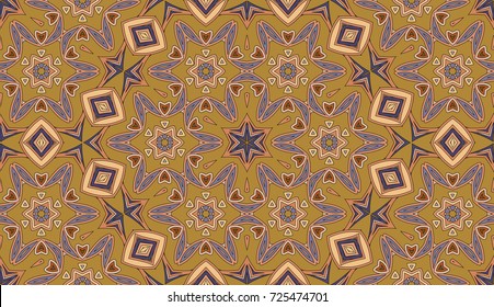Seamless circular vector pattern. Colored decorative repainting background with tribal and ethnic motifs. Abstract floral geometric lace. Symmetrical flower ornament.