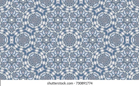 Seamless circular vector pattern. Colored decorative repainting background with tribal and ethnic motifs. Abstract floral geometric lace. Symmetrical flower ornament.