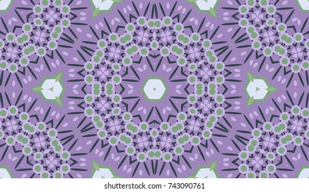Seamless circular vector pattern. Colored decorative repainting background with tribal and ethnic motifs. Abstract floral geometric lace. Symmetrical flower ornament.