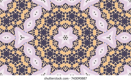 Seamless circular vector pattern. Colored decorative repainting background with tribal and ethnic motifs. Abstract floral geometric lace. Symmetrical flower ornament.