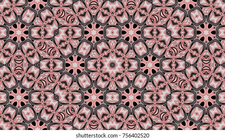 Seamless circular vector pattern. Colored decorative repainting background with tribal and ethnic motifs. Abstract floral geometric lace. Symmetrical flower ornament.