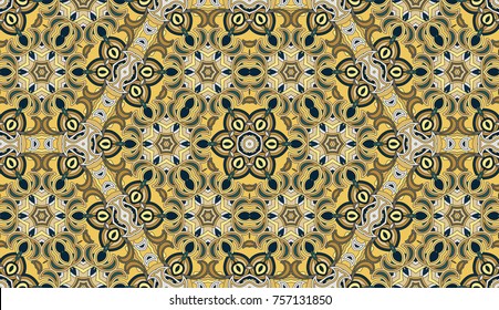 Seamless circular vector pattern. Colored decorative repainting background with tribal and ethnic motifs. Abstract floral geometric lace. Symmetrical flower ornament.