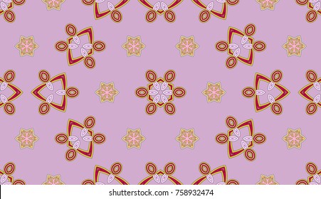 Seamless circular vector pattern. Colored decorative repainting background with tribal and ethnic motifs. Abstract floral geometric lace. Symmetrical flower ornament.