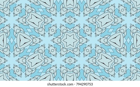 Seamless circular vector pattern. Colored decorative repainting background with tribal and ethnic motifs. Abstract floral geometric lace. Symmetrical flower ornament.