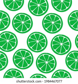 Seamless citrus abstract pattern. white background. bright green limes . vector texture. fashionable print for textiles and wallpaper.