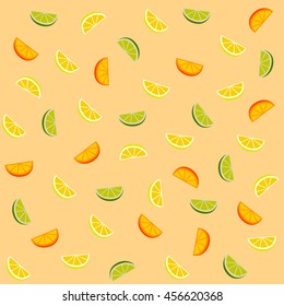 Seamless citrus colorful pattern on orange background