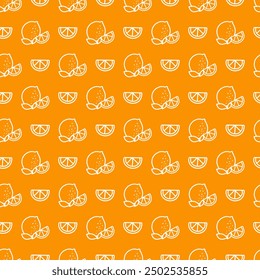 Seamless Citrus Fruit Delight Orange Pattern Art. Perfect for culinary or nature-themed projects, this pattern offers a versatile backdrop for fabric, wrapping paper, or home decor.