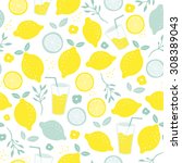 Seamless citrus fruit lemon juice mocktail lemonade illustration backgrounf pattern isolated on white in vector