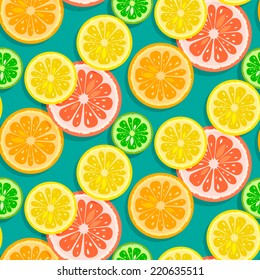 Seamless citrus fruits background vector (grapefruit,lime,lemon,orange)