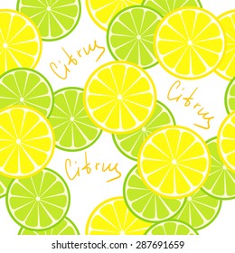 Seamless citrus pattern. Fruit vector background. Summer bright background with lemon and orange.