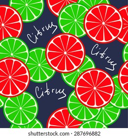Seamless citrus pattern. Fruit vector background. Summer bright background with lemon and orange.