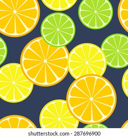 Seamless citrus pattern. Fruit vector background. Summer bright background with lemon and orange.