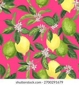 Seamless citrus pattern. Hand drawn vector illustration with lemons. Template for print, textile, wallpaper cover and box design..
