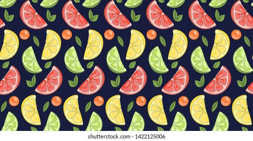 Seamless citrus pattern with lemons and limes. Vector