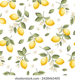 Seamless citrus pattern with lemons. Vector illustration.