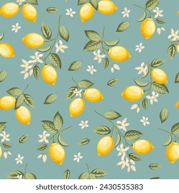 Seamless citrus pattern with lemons. Vector illustration.