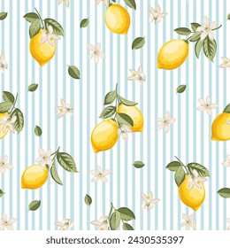 Seamless citrus pattern with lemons. Vector illustration.