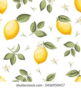 Patrón de cítricos sin costura con limones. Ilustración vectorial.