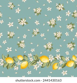 Seamless citrus pattern with lemons. Vector illustration.