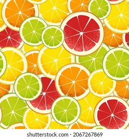 Seamless Citrus Pattern. Lime, lime, grapefruit, mandarin. Fabric design, cover, paper, background