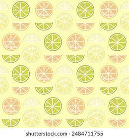 Patrón de cítricos sin costura sobre un fondo amarillo. Jugoso verano 