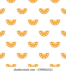 Seamless citrus pattern with orange slices on white background. Vector illustration. Summer bright vector illustration good for printing. Food ornament