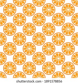 Seamless citrus pattern with orange slices on white background. Vector illustration. Summer bright vector illustration good for printing. Food ornament