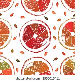 seamless citrus pattern with oranges on backround. fabric design, textile, wrapping paper design, background, wallpaper design. sweet and bright colors. 