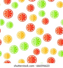 Seamless citrus pattern. Sliced fruit on a white background