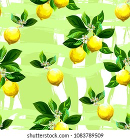 Seamless citrus pattern.Hand drawn vector illustration with lemons.Template for print, textile,wallpaper cover and box design.