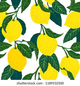 Seamless citrus pattern.Hand drawn vector illustration with lemons.Template for print, textile,wallpaper cover and box design. 