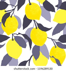 Seamless citrus pattern.Hand drawn vector illustration with lemons.Template for print, textile,wallpaper cover and box design. 
