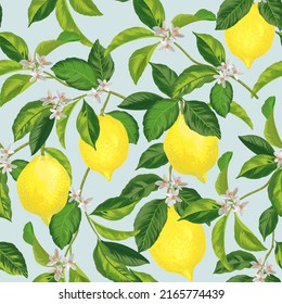 Seamless citrus pattern.Hand drawn vector illustration with lemons.Template for print, textile,wallpaper cover and box design.