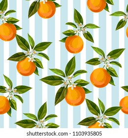 	
Seamless citrus vector pattern on striped background. Hand drawn illustration with oranges.