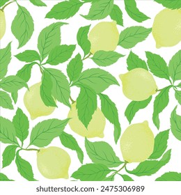 Seamless citrus vector pattern on white background. Hand drawn illustration with lemons. ESP 10.