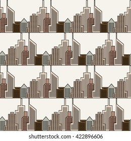 Seamless city background. Skyline skyscrapers design retro