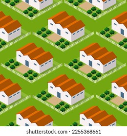 Seamless city building house Repeating Tile Pattern Isometric Illustration