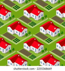 Seamless city building house Repeating Tile Pattern Isometric Illustration