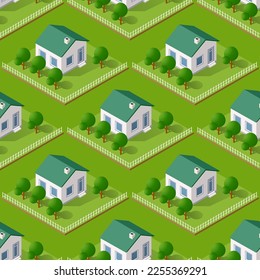 Seamless city building house Repeating Tile Pattern Isometric Illustration