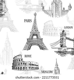 Seamless city icons wallpaper pattern