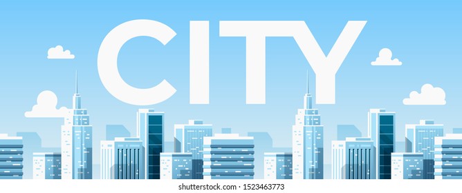 Seamless city landscape. Cityscape with buildings. Urban silhouette. Beautiful background template. Modern smart city with layers. Cartoon design. Flat style vector illustration.