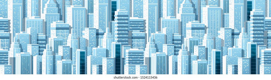 Seamless city landscape. Cityscape with buildings. Urban silhouette. Beautiful background template. Modern smart city with layers. Cartoon design. Flat style vector illustration.