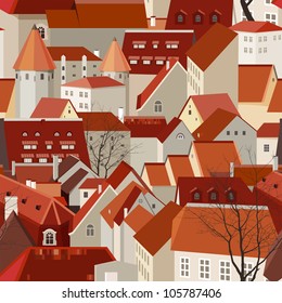 Seamless city landscape with tile roofs