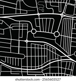 Seamless city map pattern. Urban planning - road plan of European city. Simple black white background.