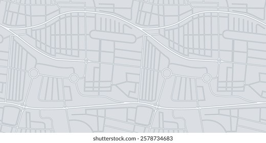 Seamless city map pattern. Urban planning - road plan of European city. Simple grey white background.