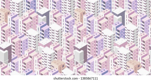 Seamless city pattern. Buildings roofs colorful background. Isometric top view. Vector illustration stock.