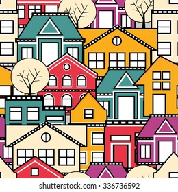 Seamless city pattern. The structural ornament of the urban subject of repeated homes.
